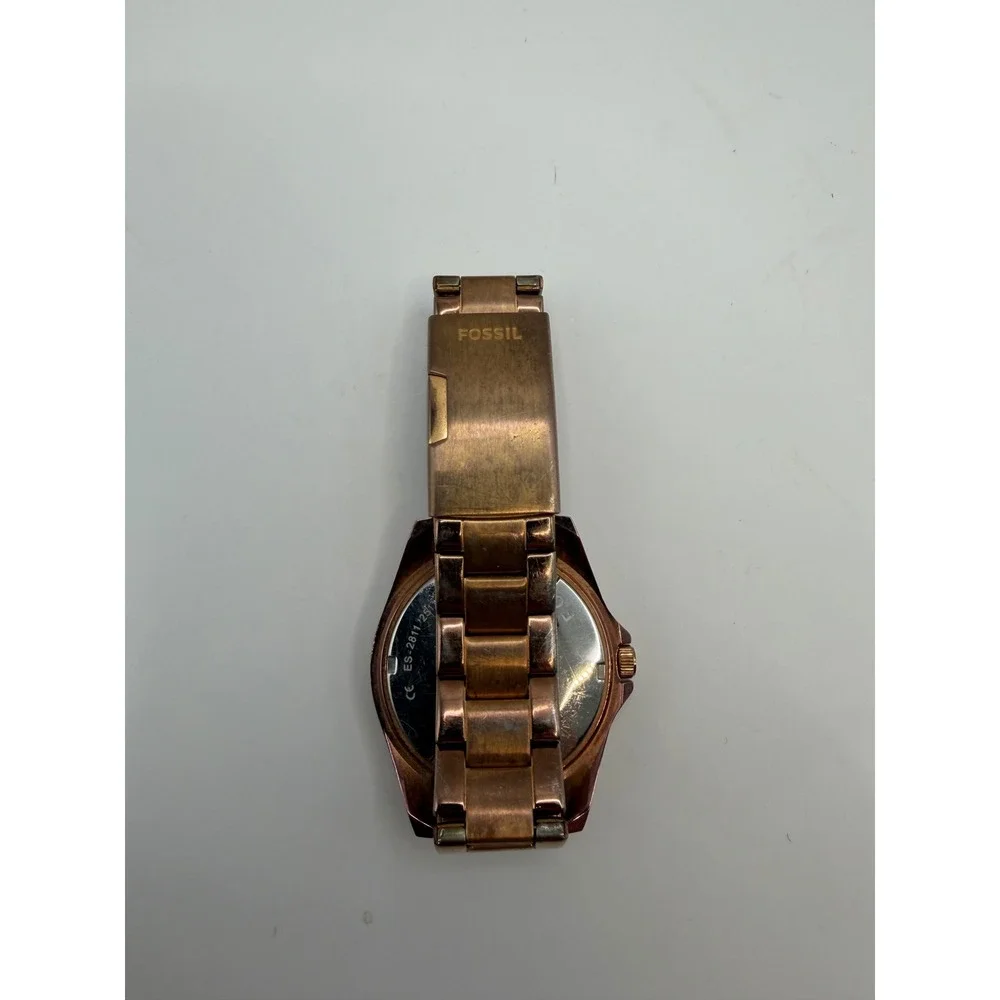 Fossil Riley Rose Gold Tone Crystal Bezel Watch ES2811 NEEDS BATTERY